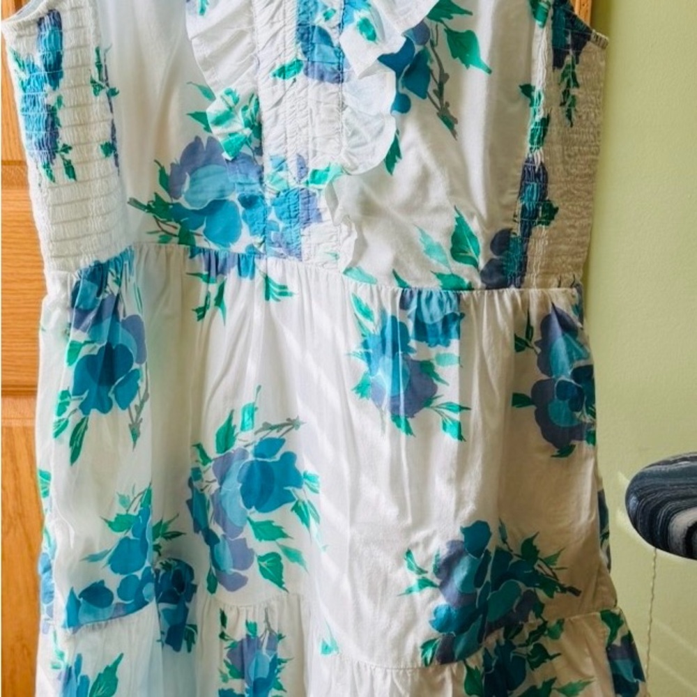 J. Crew White and Blue Floral Dress